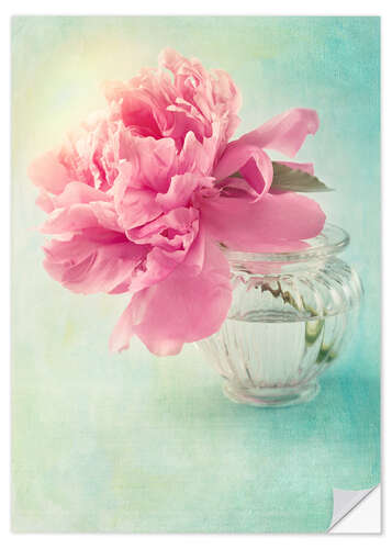 Selvklebende plakat Pink peony in a glass vase