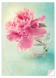 Selvklebende plakat Pink peony in a glass vase