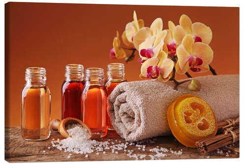 Canvas print Spa still life with essential oils and orchid