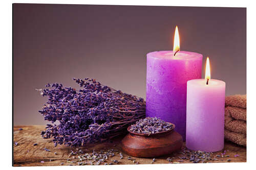 Tableau en aluminium Spa still life with candles and lavender