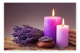 Wall print Spa still life with candles and lavender - Elena Schweitzer