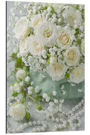 Magnettafel Weiße Rosen und Perlen I