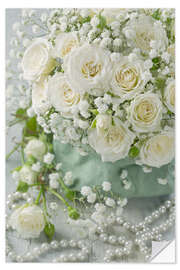 Selvklebende plakat White roses and pearls I