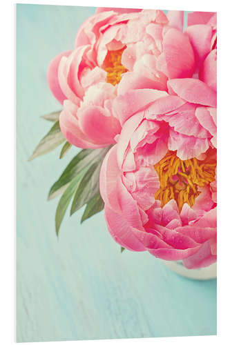 Tableau en PVC Two peonies on turquoise