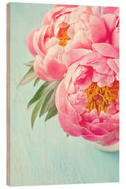 Stampa su legno Two peonies on turquoise