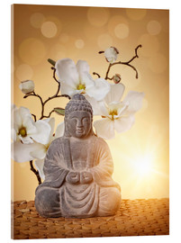 Akrylbilde  Buddha statue and orchid - Elena Schweitzer