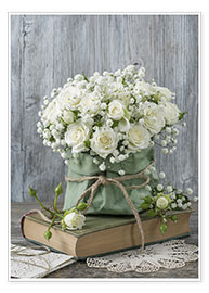 Veggbilde  White roses and a book - Elena Schweitzer