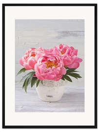 Gerahmter Kunstdruck Pfingstrosen in grauer Vase