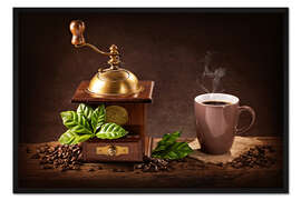 Gerahmter Kunstdruck Kaffeemühle mit einer Tasse Kaffee I