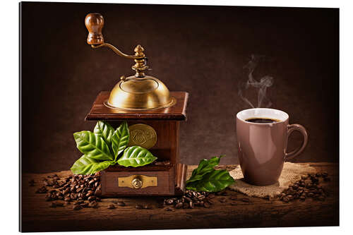 Quadro em plexi-alumínio Coffee mill with a cup of coffee I