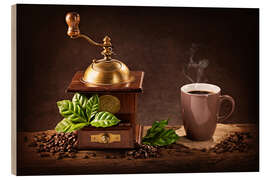 Hout print Coffee mill with a cup of coffee I