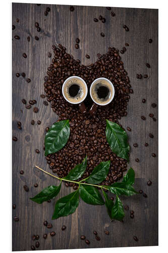 Bilde på skumplate Coffee owl from beans, leaves and cups