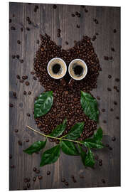 Bilde på skumplate Coffee owl from beans, leaves and cups