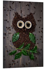 Magnettafel Kaffee-Eule aus Bohnen, Blättern und Tassen