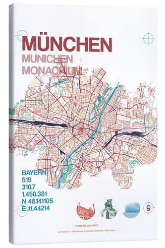 Canvas print Munich city map