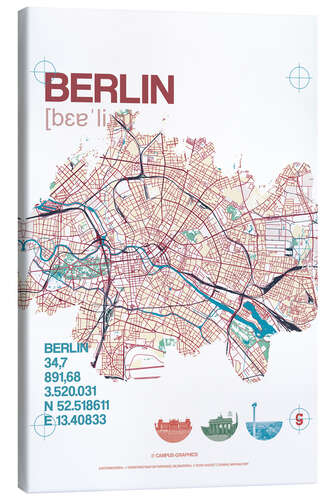 Canvas print Berlin city motif map