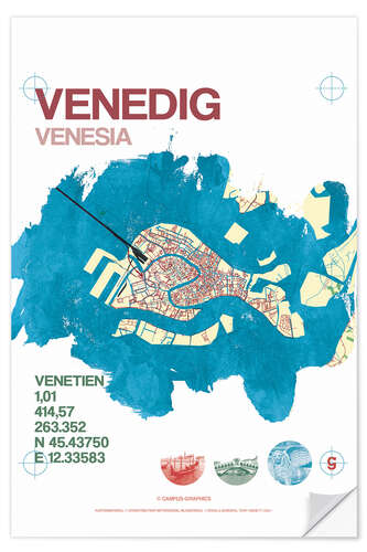 Wandsticker Venedig Karte Stadtmotiv