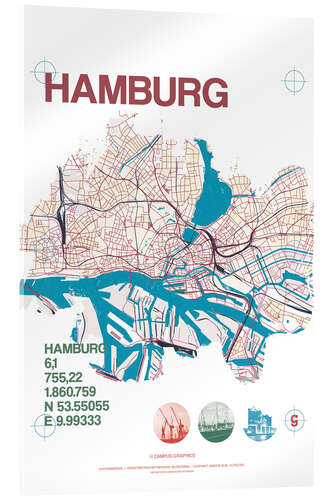 Acrylic print Hamburg city motif map