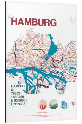 Tableau en aluminium Carte de Hambourg