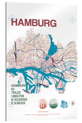 Gallery print Hamburg city motif map