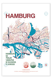 Plakat Hamburg city motif map
