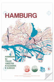 Wandsticker Hamburg Karte Stadtmotiv