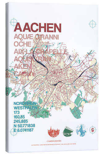 Canvas-taulu Aachen city motif map