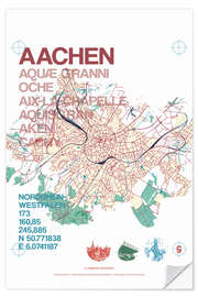 Selvklebende plakat Aachen city motif map