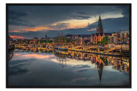 Gerahmter Kunstdruck Bremen bei Nacht Blick auf die Schlachte und die Alexander von Humboldt