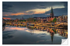 Selvklebende plakat Bremen at night view of the Schlachte and the Alexander von Humboldt