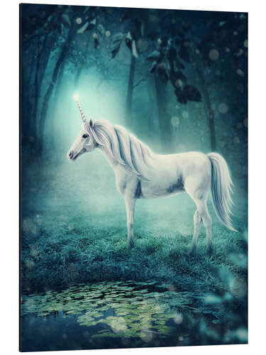 Tableau en aluminium Unicorn in the magic forest