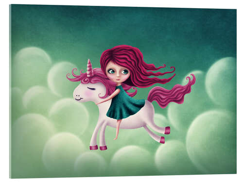 Acrylic print Illustration with a unicorn with a girl