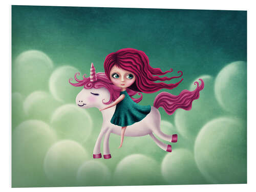 Tableau en PVC Illustration with a unicorn with a girl