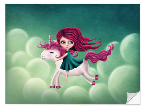 Selvklebende plakat Illustration with a unicorn with a girl