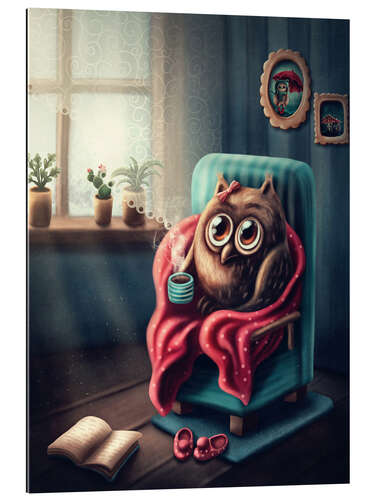 Galleriprint Owl with a cup of coffee