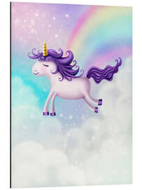 Tableau en aluminium Licorne et arc-en-ciel