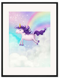 Gerahmter Kunstdruck Einhorn mit Regenbogen