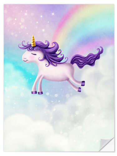 Selvklebende plakat Unicorn with rainbow