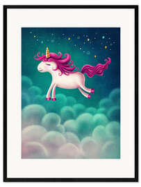 Ingelijste kunstdruk Unicorn and stars