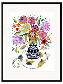 Gerahmter Kunstdruck Kätzchen mit Blumenstrauß 