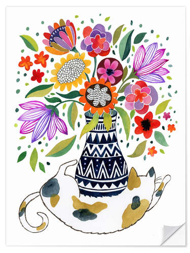 Selvklebende plakat Calico Cat Bouquet