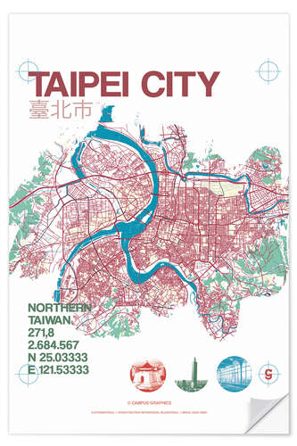 Wall sticker Taipei City Map