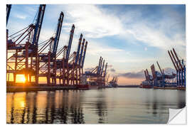 Selvklebende plakat Hamburg | Germany | Port | Sunset | Reflection | Ship