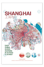 Poster  Shanghai Karte Stadtmotiv - campus graphics