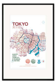 Gerahmter Kunstdruck Tokyo Karte Stadtmotiv