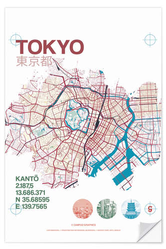 Sticker mural Carte de la ville de Tokyo