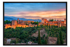 Gerahmter Kunstdruck Rote Alhambra am Abend