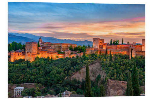 Tableau en PVC Alhambra rouge le soir