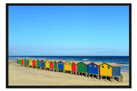 Gerahmter Kunstdruck Bunte Strandhütten am Strand von Muizenberg