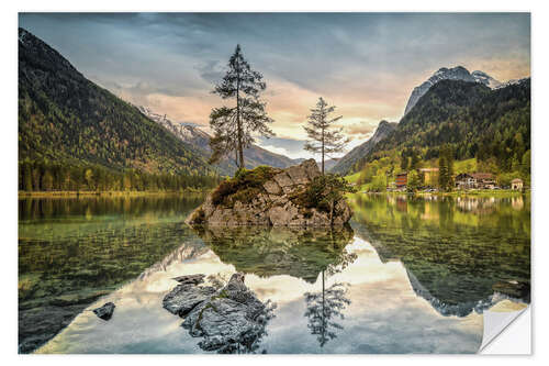 Selvklæbende plakat Hintersee at an evening in spring